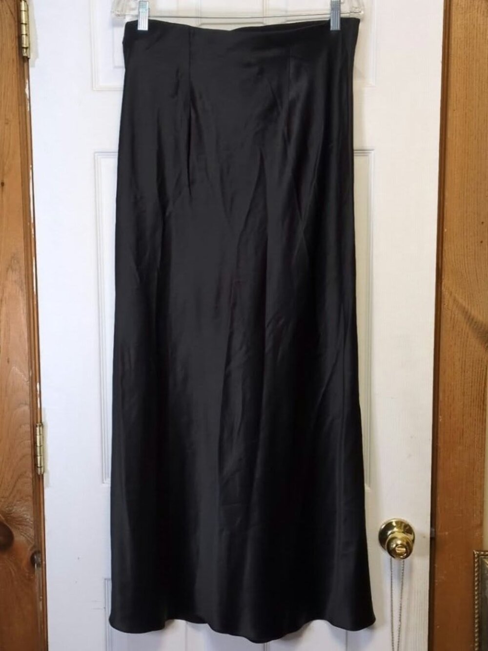 Quince Black 100% Washable Silk Slip Maxi Skirt Size L Retro 90s Sophisticated
